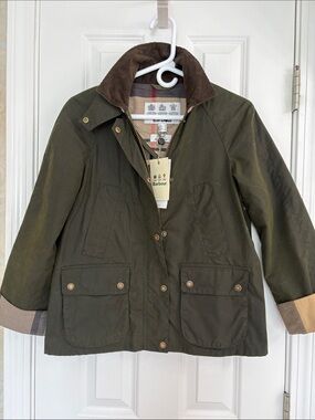 Barbour Dark Olive Waxed Cotton Annas Field Jacket with Corduroy Collar